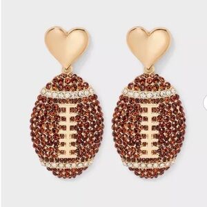 Elegant Gold and Brown Football Heart Earrings